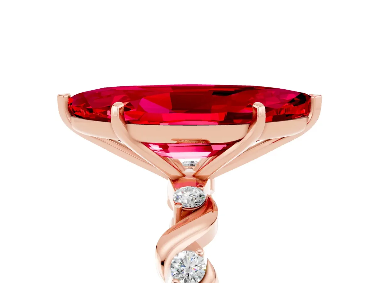 Marquise Cut Ruby Solitaire Twisted Band with Round Accents and Prong Setting Rose gold