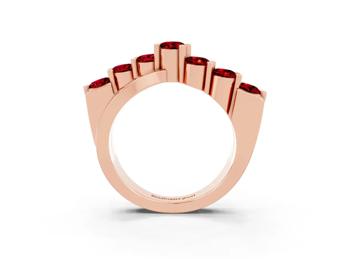Round Ruby Prong-Set Crossover Band Rose gold