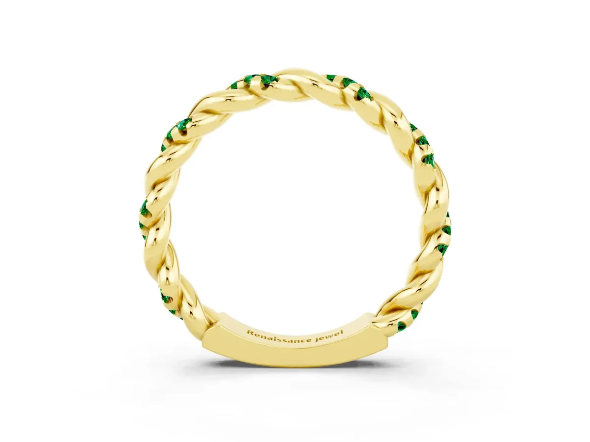 Twisted Pavé Round Emerald Eternity Band Yellow gold