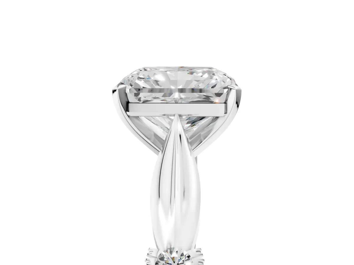 Radiant Cut Solitaire Diamond Twisted Band with Four-Prong Setting Platinum