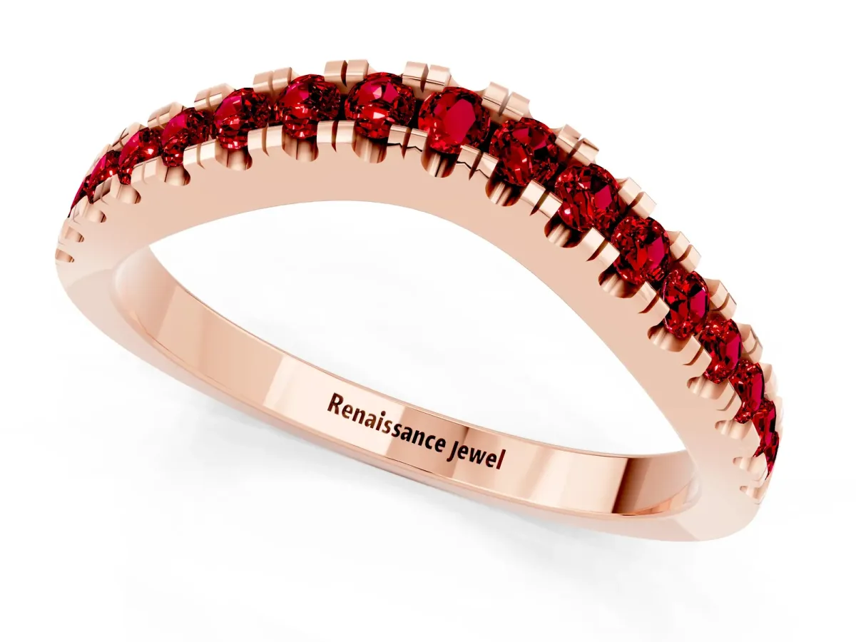 Round Ruby Pavé Curved Band with Shared Prong Setting Rose gold