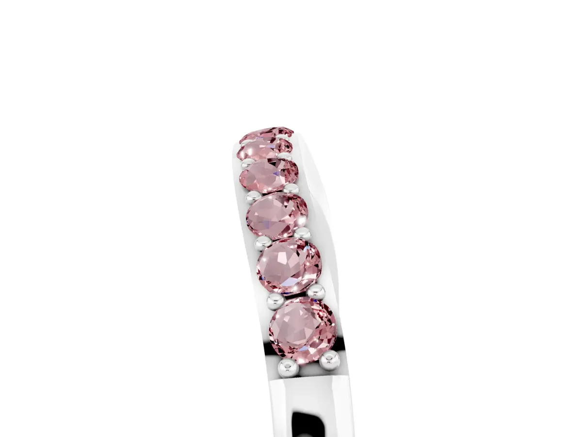 Round Morganite Curved Wedding Band with Channel Setting Silver