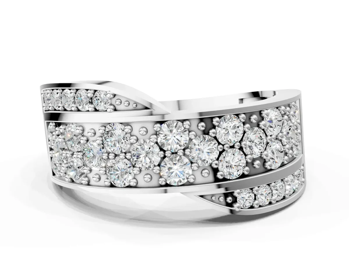 Pavé Round Diamond Crossover Band with Bead Prong Setting Platinum