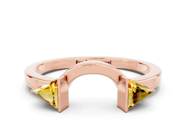 Trillion Citrine Open Band Ring with Bezel Setting Rose gold