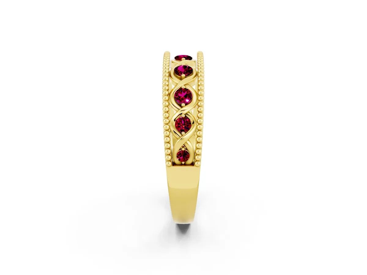 Round Garnet Twist Milgrain Band with Bezel Setting Yellow gold