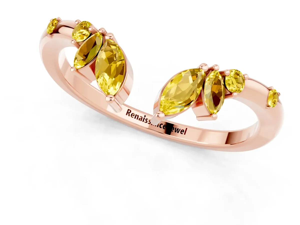 Open Marquise Cluster Yellow Sapphire Band with Prong Setting Rose gold