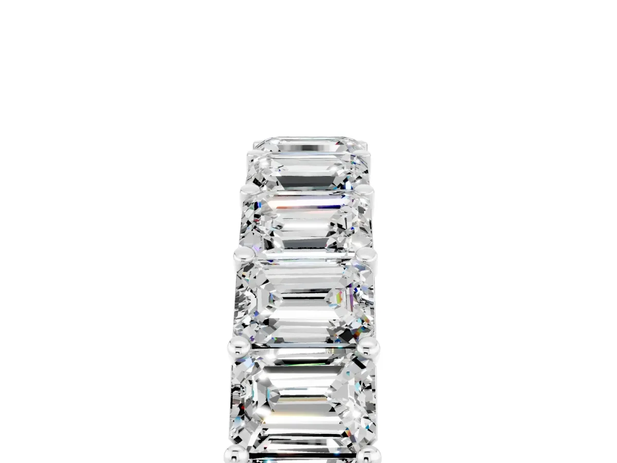 Emerald Cut Moissanite Eternity Band with Shared Prong Setting Silver