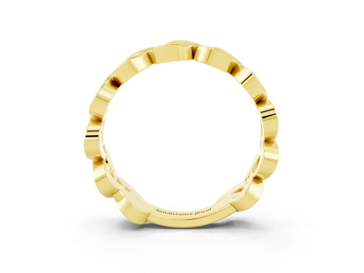 Pavé Round Tanzanite Interlocking Eternity Band with Bezel Prong Setting Yellow gold