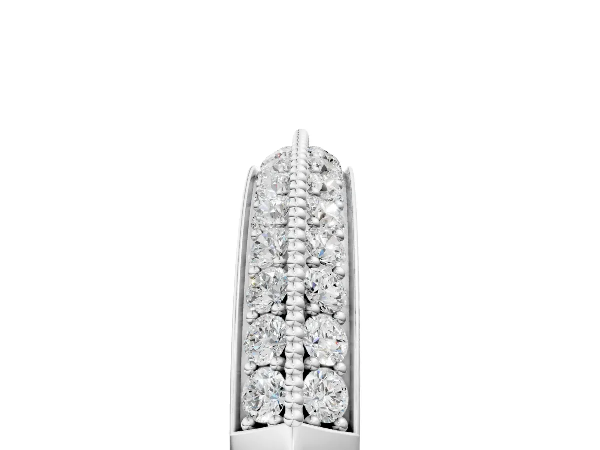 Double Row Pavé Round Diamond White Gold Band with Shared Prong Setting Platinum