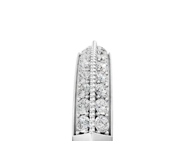 Double Row Pavé Round Diamond White Gold Band with Shared Prong Setting Silver