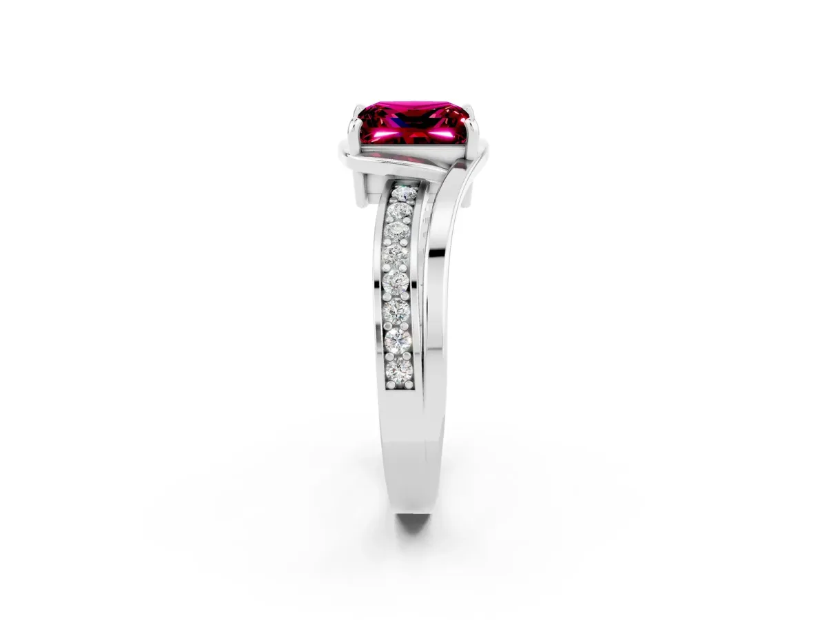 Princess Cut Garnet Solitaire Ring with Split Shank and Prong Setting Platinum