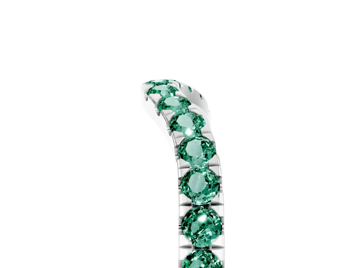 Curved Pavé Round Green Sapphire Wedding Band with Shared Prong Setting Silver