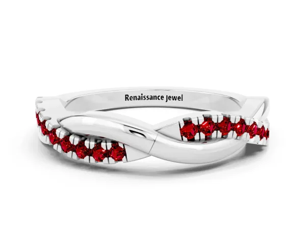 Round Ruby Twisted Infinity Band with Prong Setting Platinum
