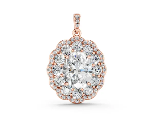 Oval Diamond Floral Halo Pendant with Diamond Accents Rose gold