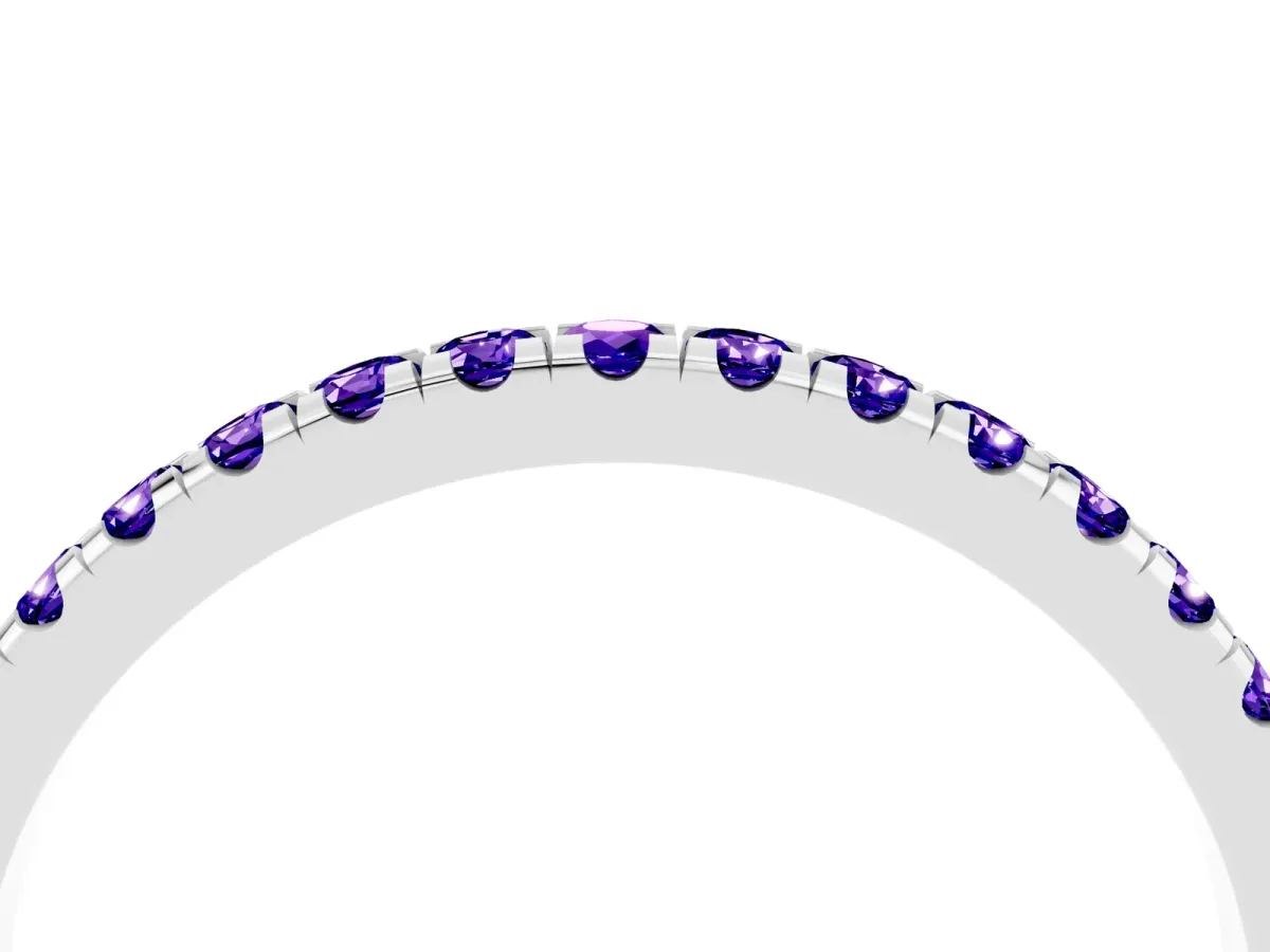 Pavé Round Tanzanite Half Eternity Band with Shared Prong Setting Silver