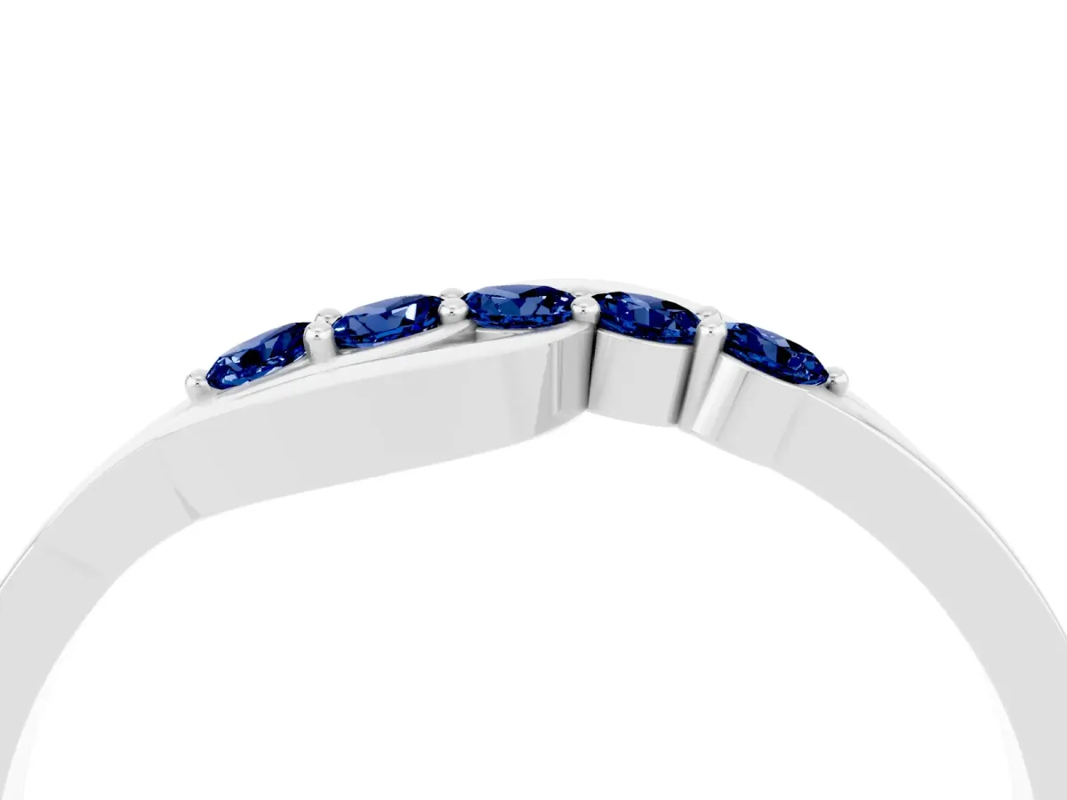Five-Stone Round Blue Sapphire Crossover Band with Prong Setting White gold