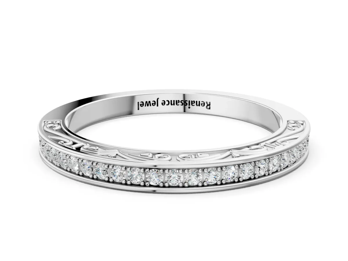 Channel Set Round Diamond Milgrain Engraved Band Platinum