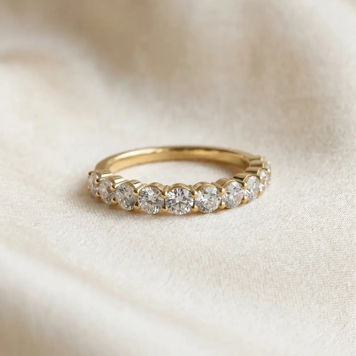 Round Diamond Half Eternity Band with Prong Setting Yellow gold