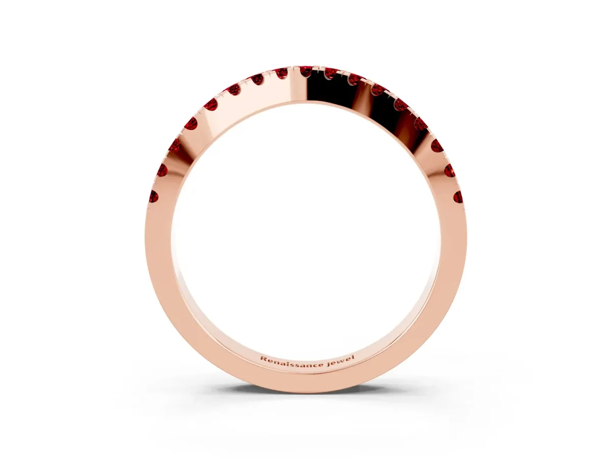 Round Ruby Pavé Curved Band with Shared Prong Setting Rose gold