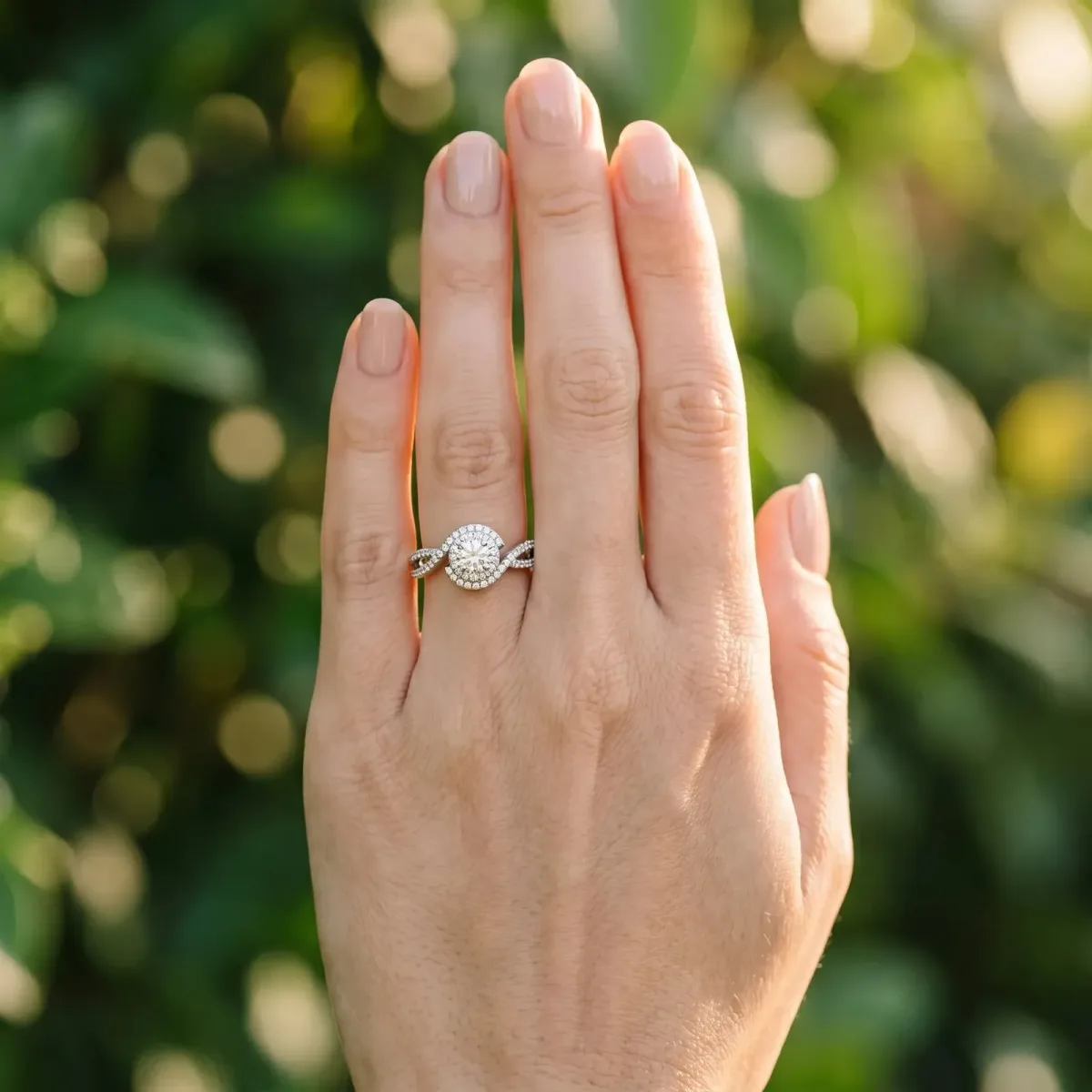Round Cut Halo Twist Band Solitaire Prong Setting Silver