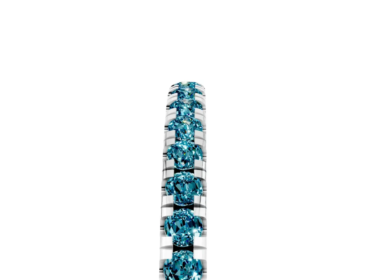 Pavé Round Blue Topaz Half Eternity Band with Shared Prong Setting Silver