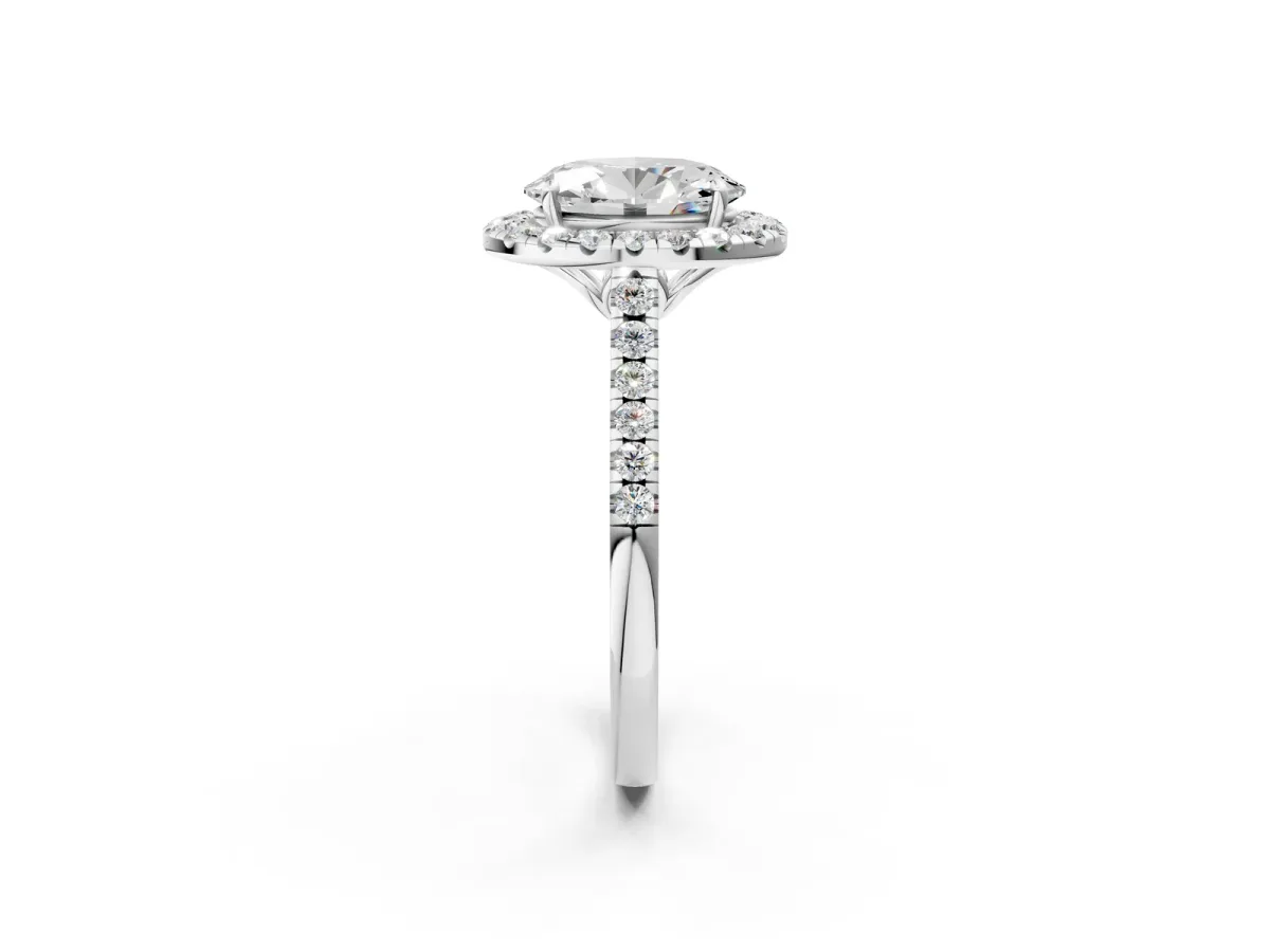 Oval Cut Halo Pavé Diamond Engagement Ring with Four-Prong Setting Silver