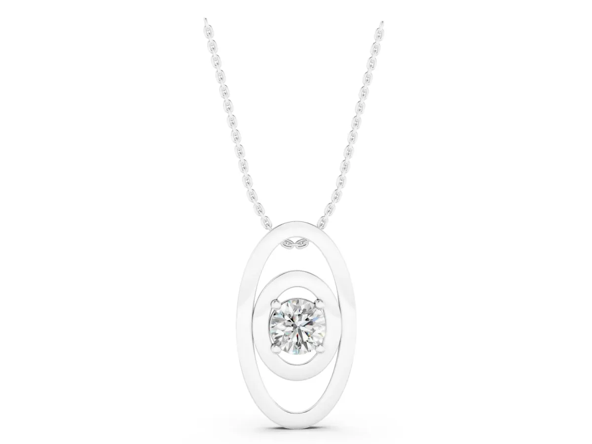 Round Diamond Bezel Set Pendant with Double Halo White gold