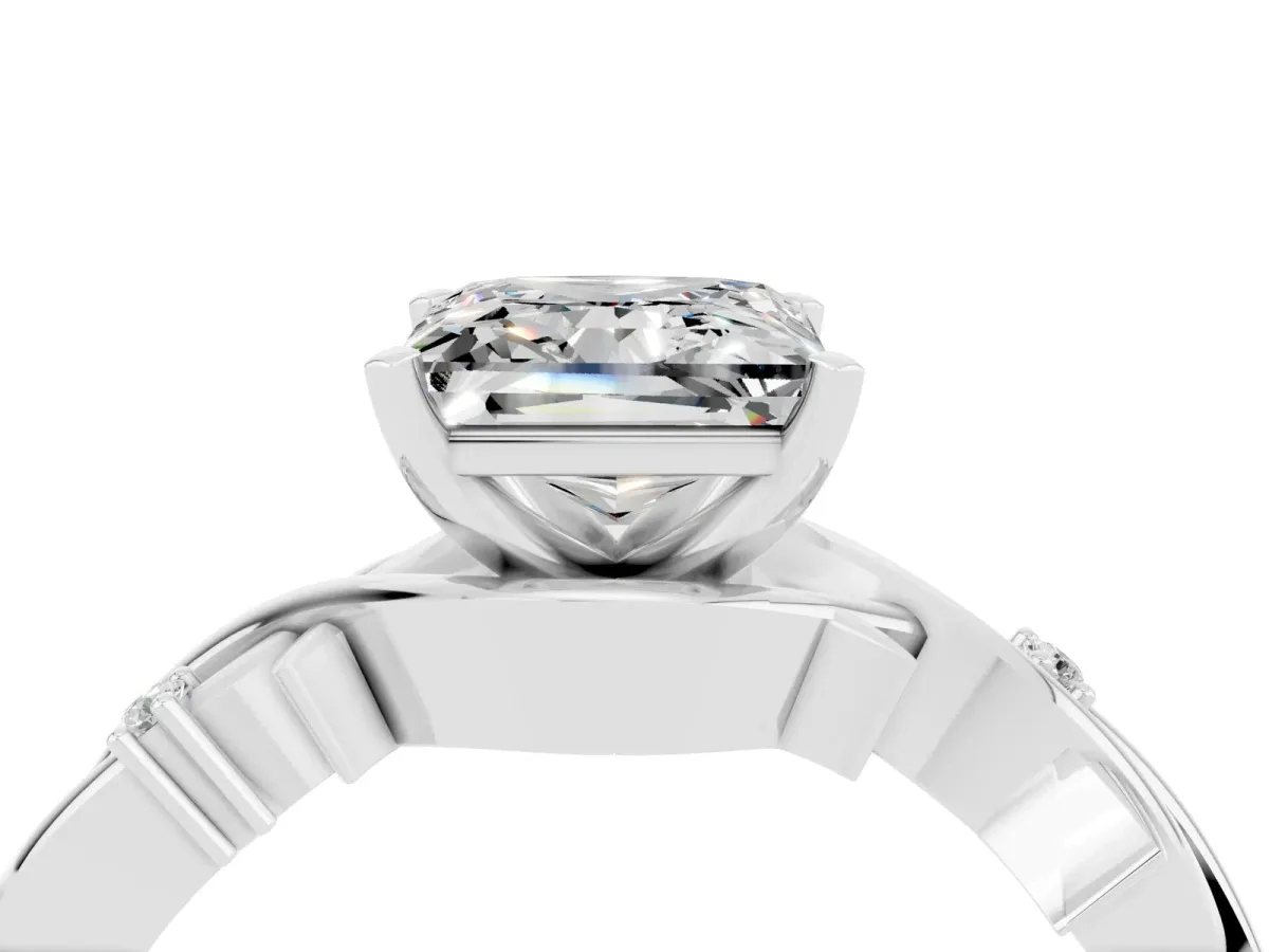 Princess Cut Moissanite Solitaire Ring with Twisted Band and Prong Setting Silver
