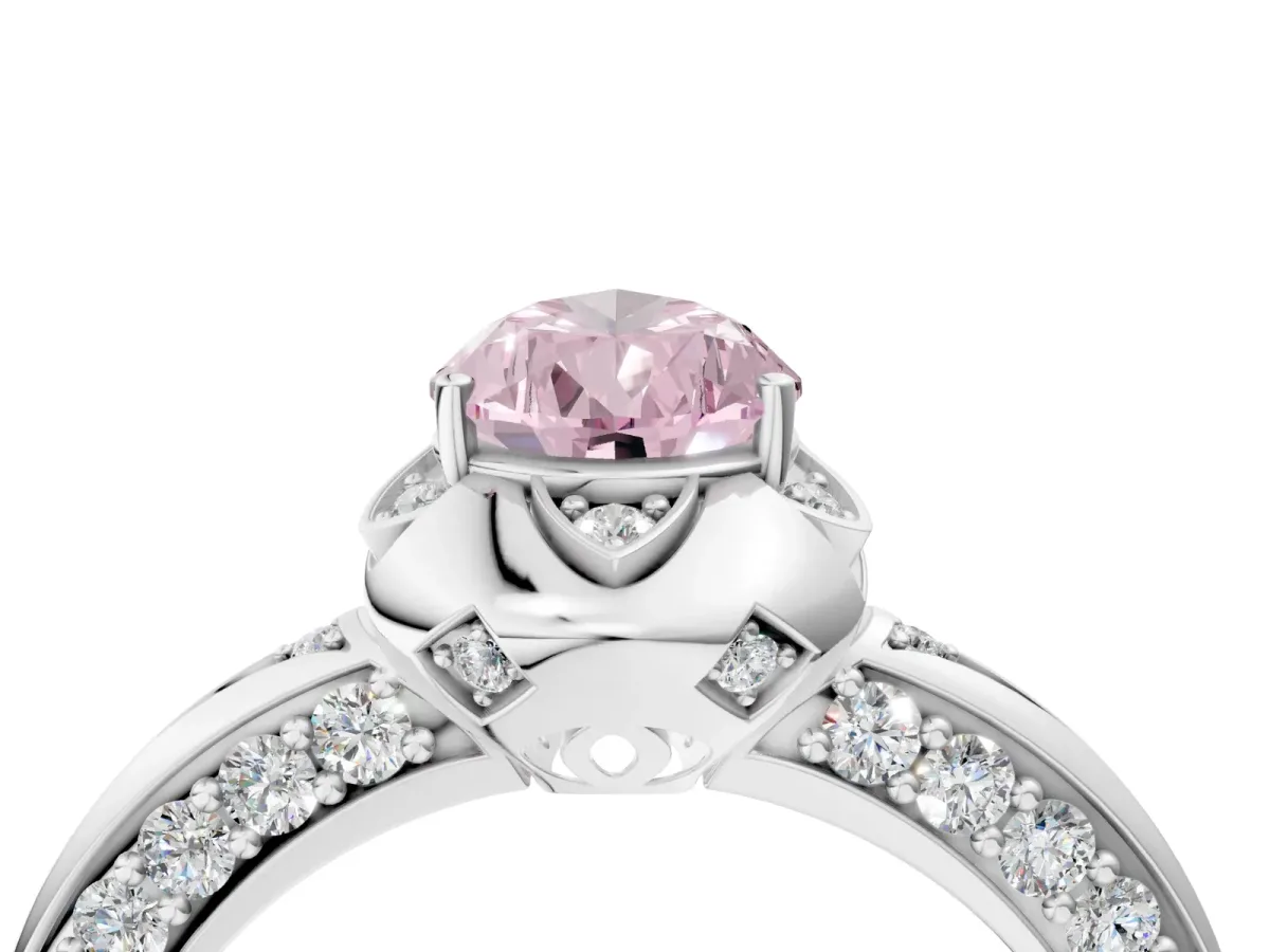 Fancy Pink Pear Cut Halo Split Shank Pave Diamond Ring with Petal Prong Setting Platinum