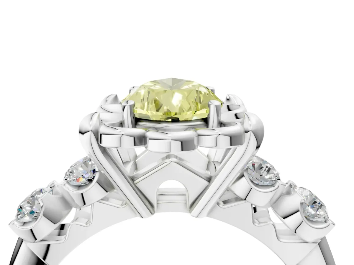 Fancy Yellow Pear Cut Cut Diamond Floral Halo Engagement Ring with Shared Prong Setting Silver