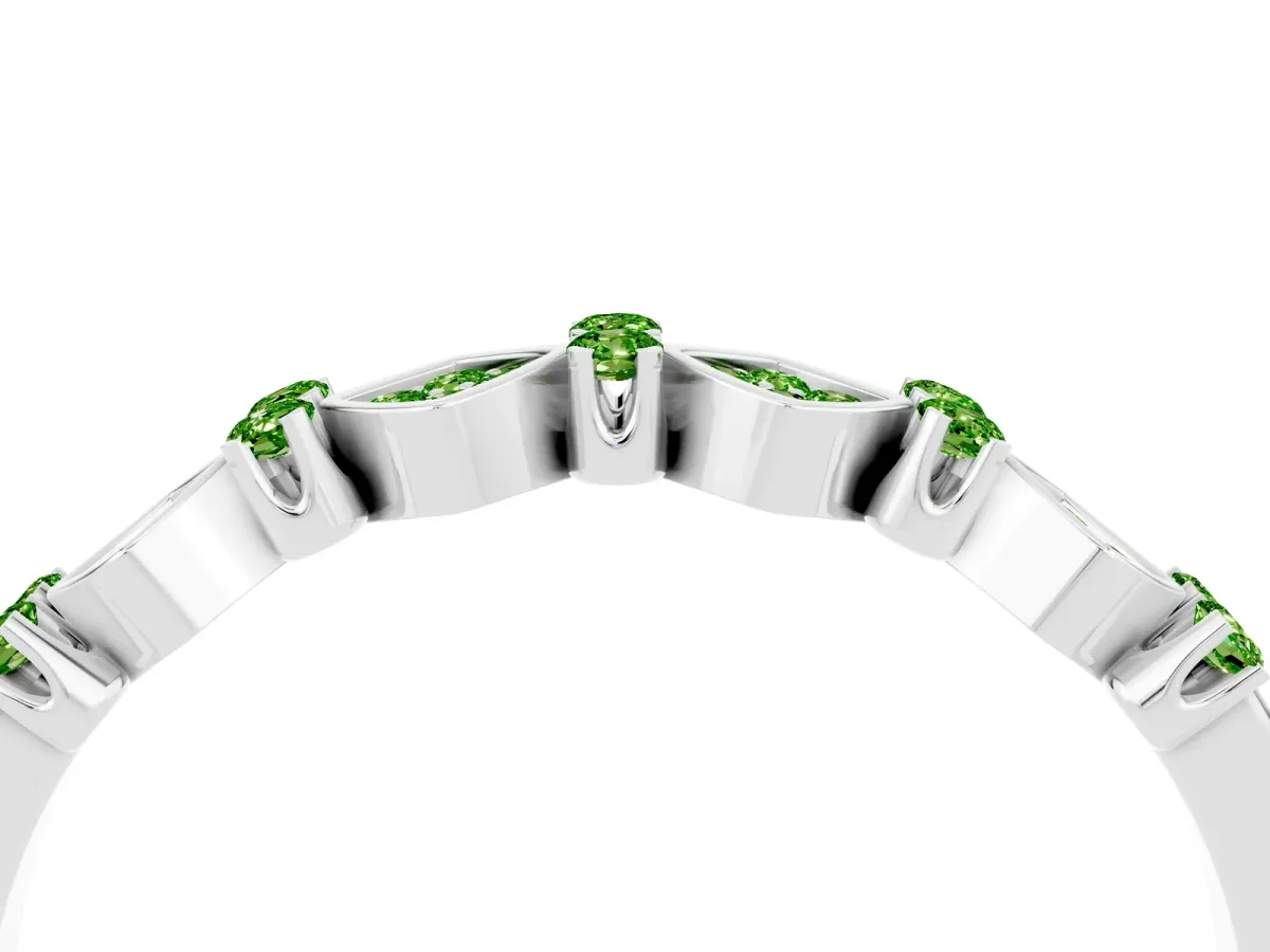 Pavé Cushion Peridot Cluster Eternity Band with Prong Setting Silver