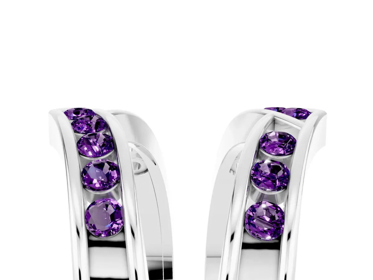 Round Amethyst Channel-Set Chevron Band Silver