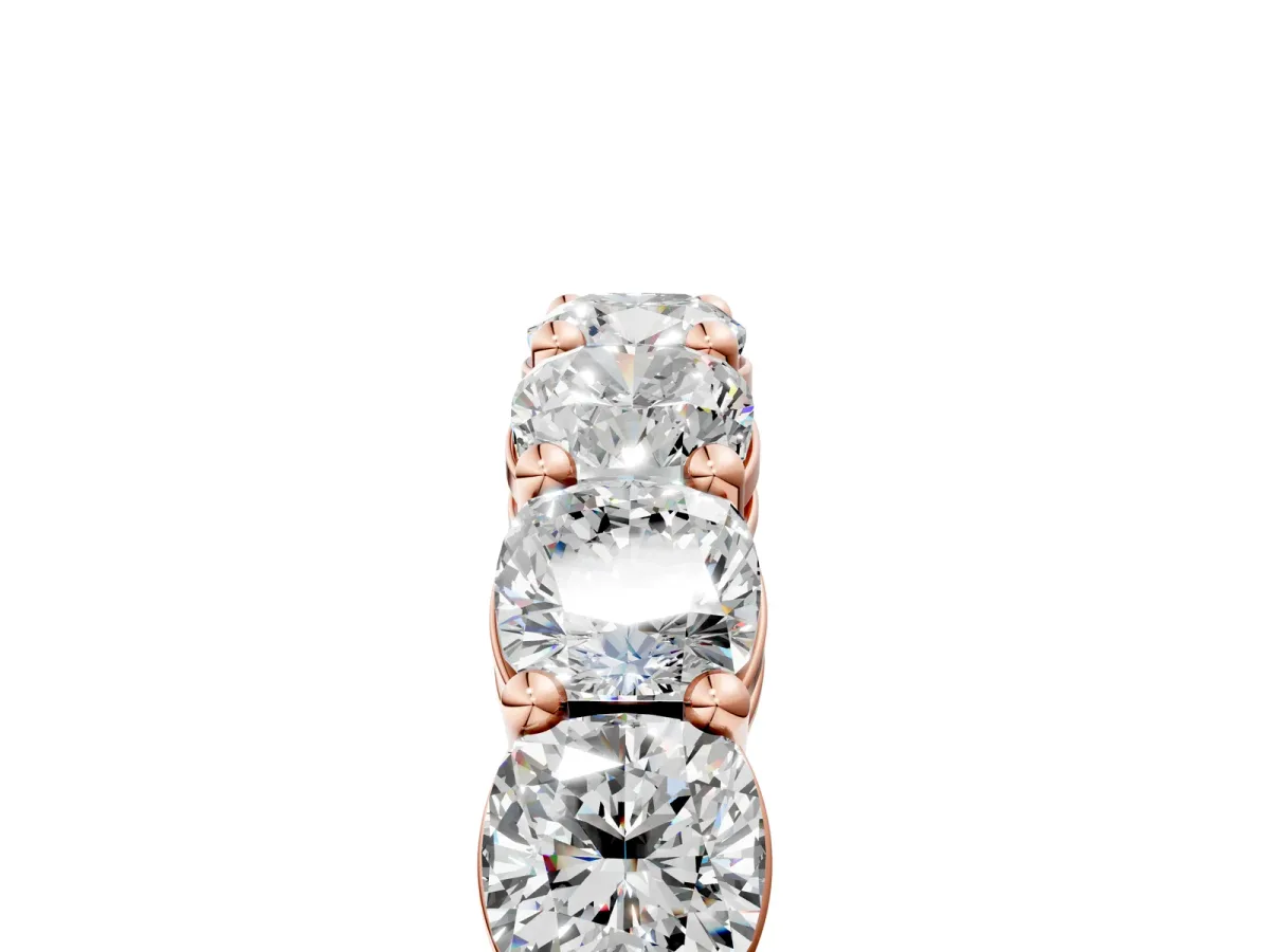 Cushion Cut Half Eternity Band with Shared Prong Setting Rose gold