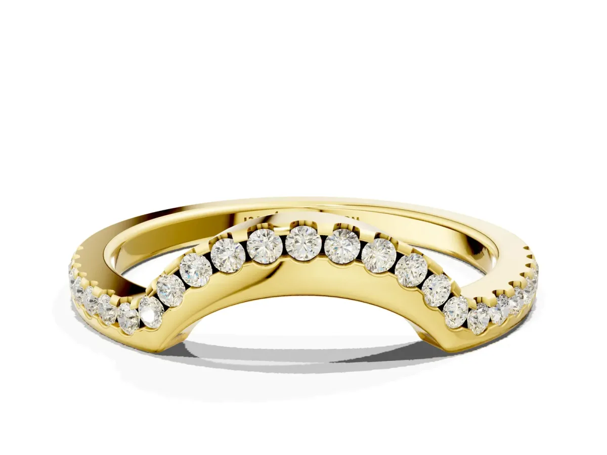 Pavé Round Diamond Contour Band with Shared Prong Setting Yellow gold