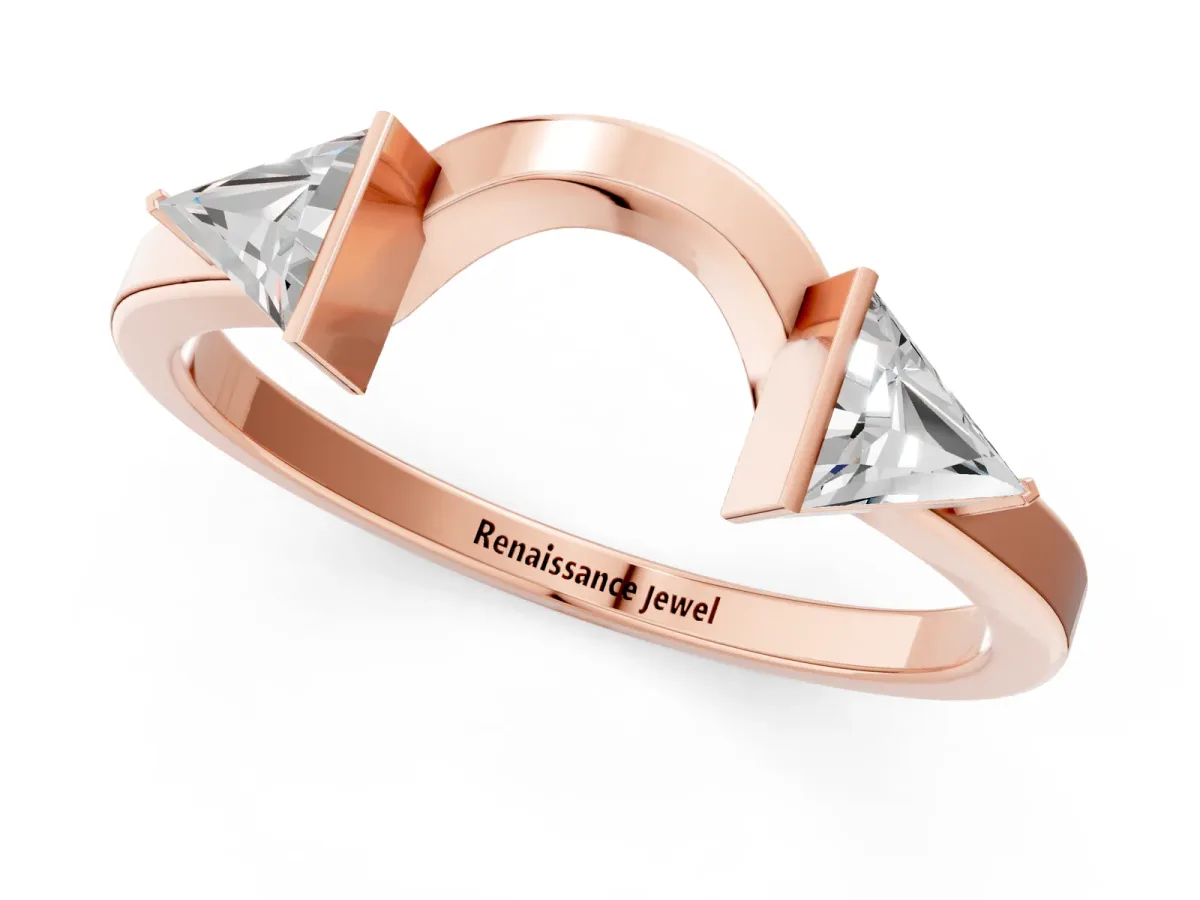 Trillion Diamond Open Band Ring with Bezel Setting Rose gold