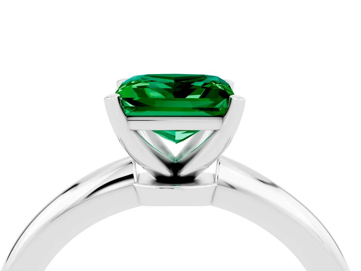 Princess Cut Emerald Solitaire Ring with Six-Prong Setting and Classic Band Platinum
