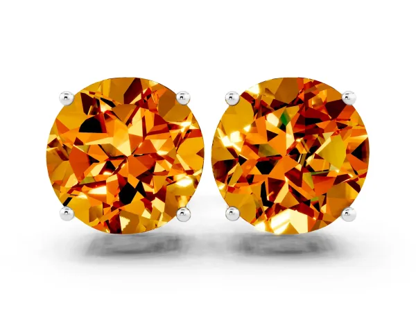 Round Cut Citrine Stud Earrings Platinum