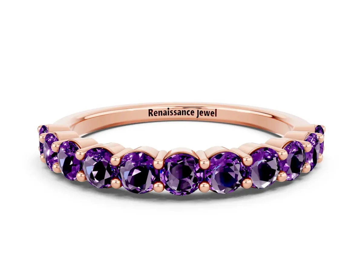 Round Amethyst Half Eternity Band with Prong Setting Rose gold