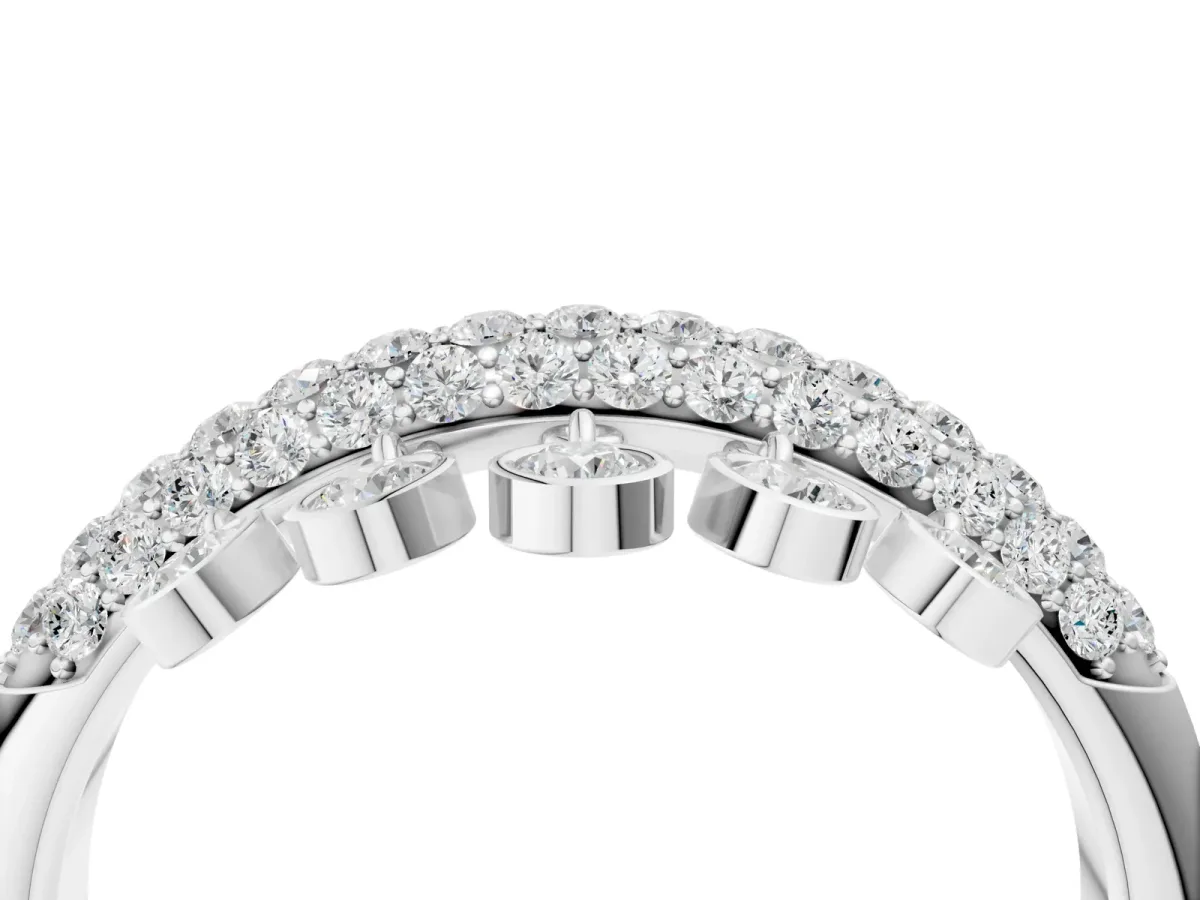 Round Diamond Dangle Promise Ring with Round Diamond Pavé Platinum