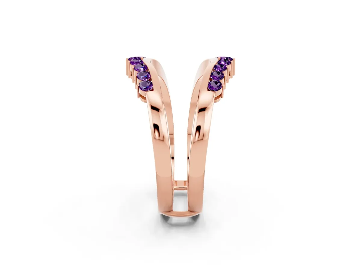 Round Amethyst Chevron Contour Band with Prong Setting Rose gold