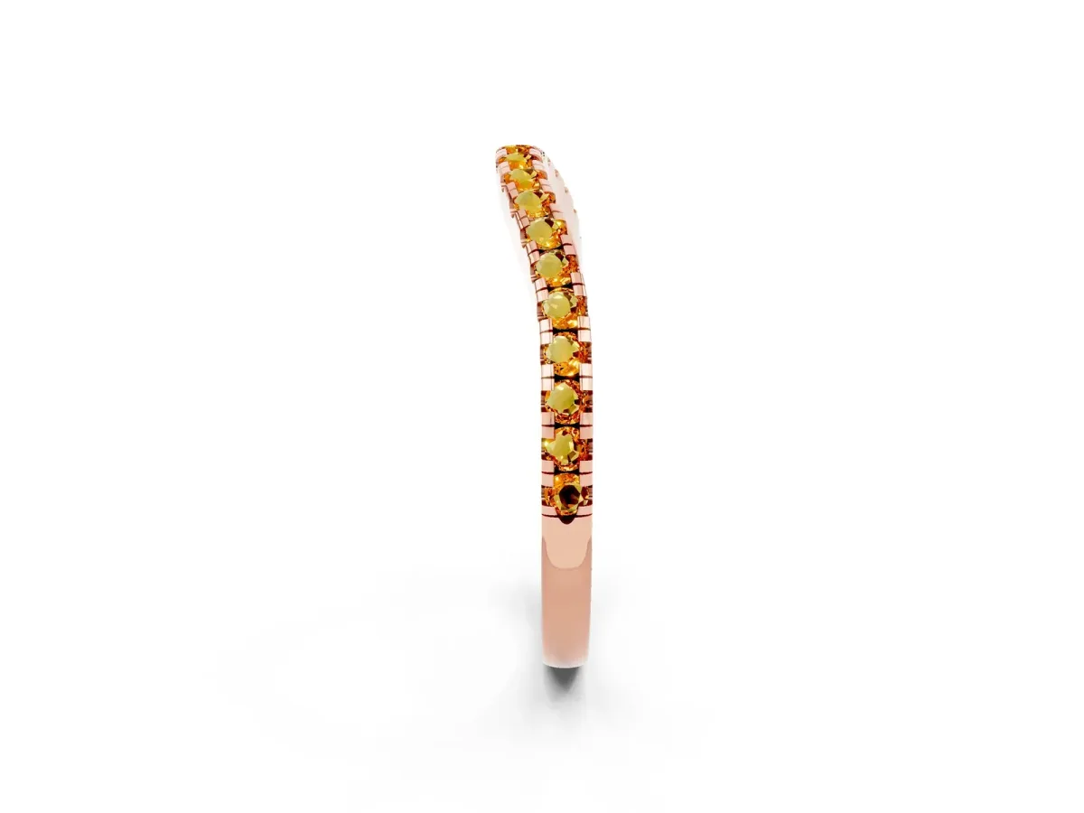 Round Citrine Pavé Half Eternity Band with Shared Prong Setting Rose gold