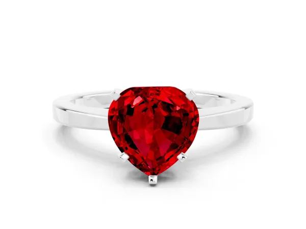 Heart Cut Ruby Solitaire Engagement Ring with Classic Band and Four-Prong Setting Silver