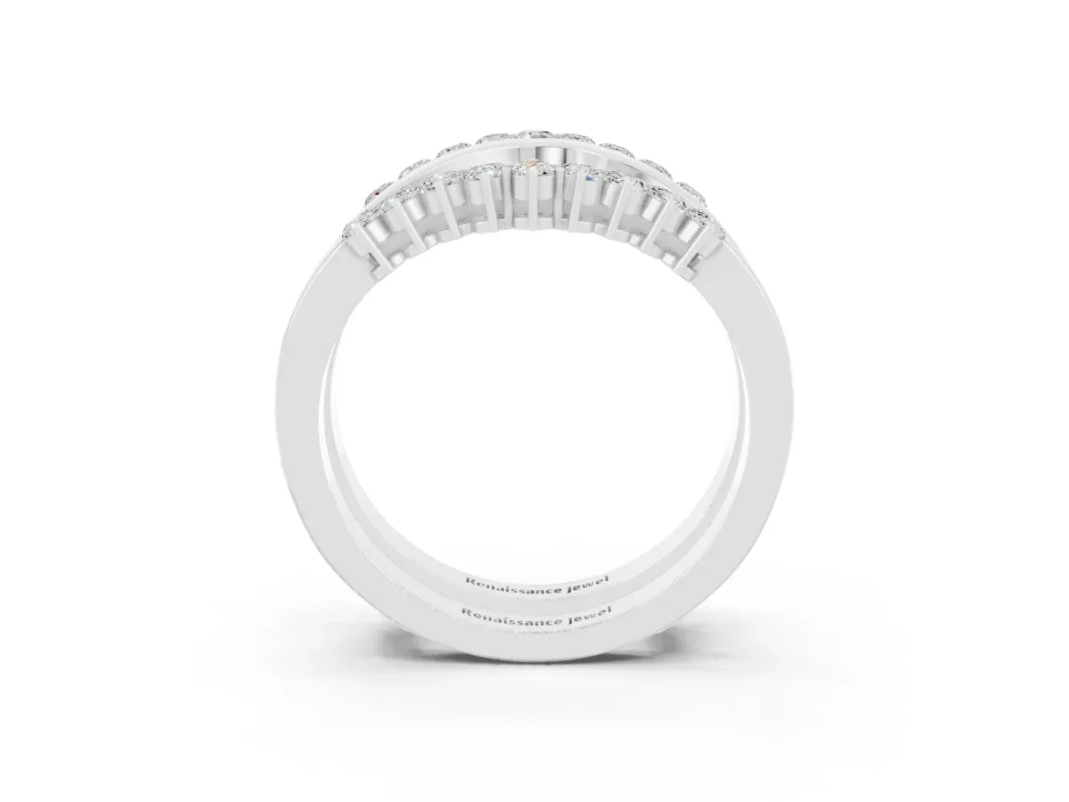 Round Moissanite Chevron Contour Band with Prong Setting Silver