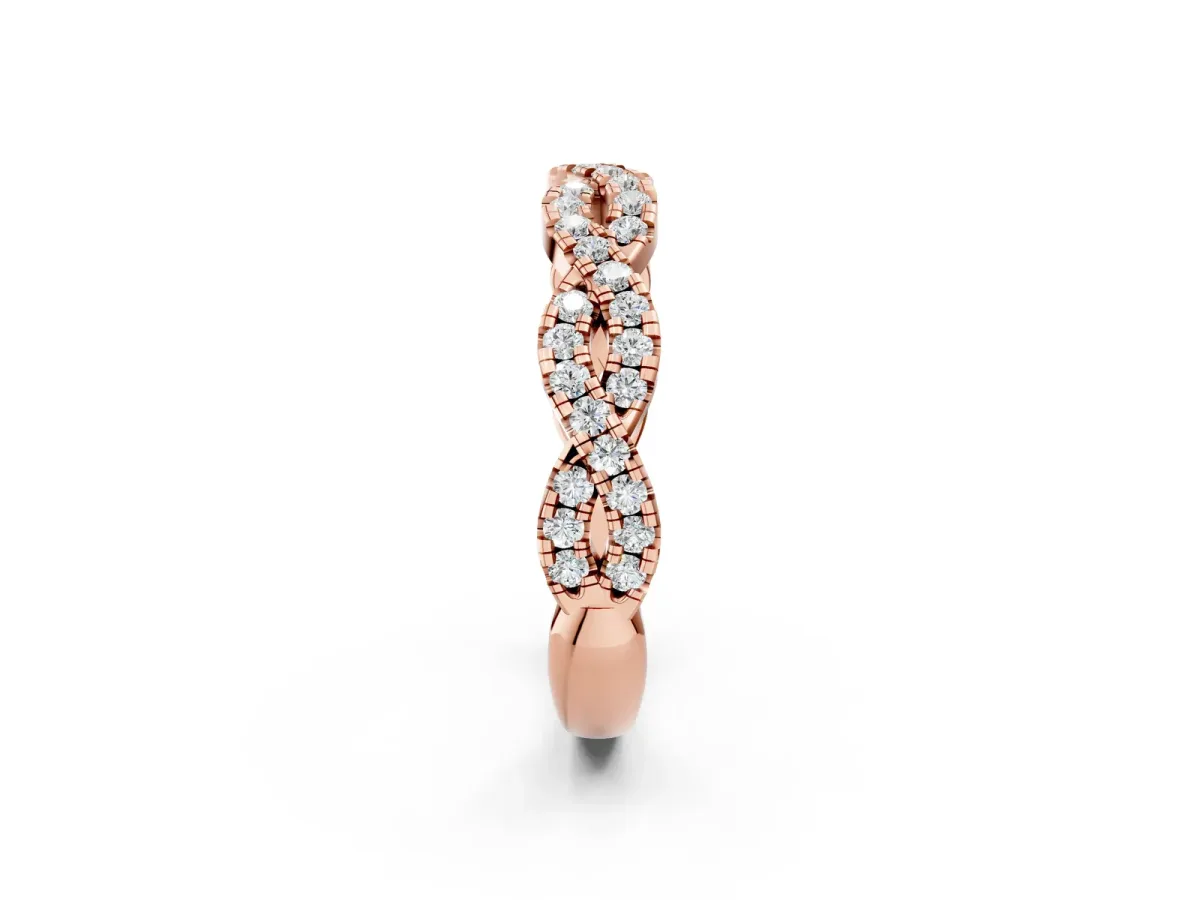 Round Diamond Twisted Eternity Band with Pavé and Shared Prong Setting Rose gold