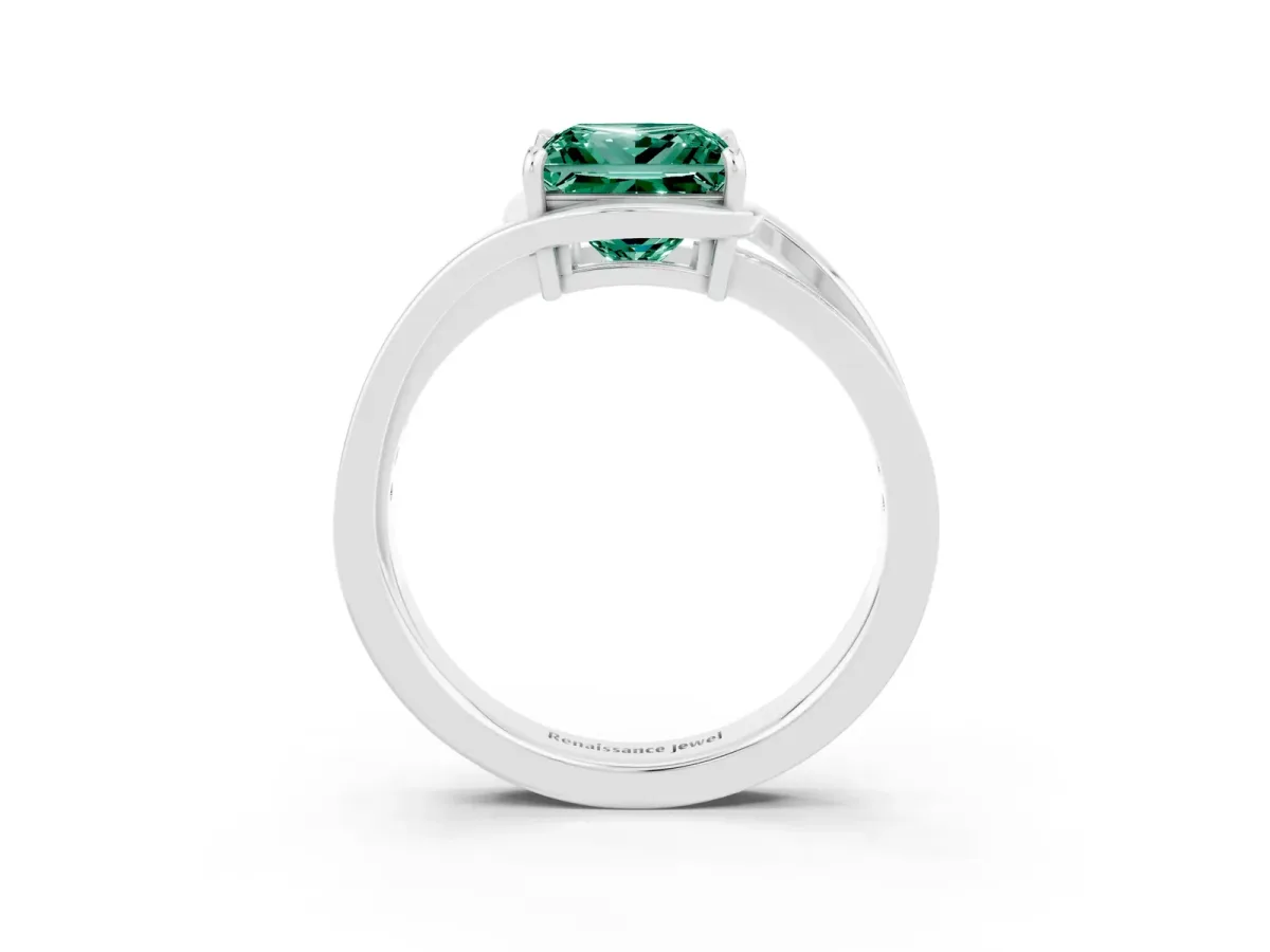 Princess Cut Green Sapphire Solitaire Ring with Split Shank and Prong Setting Platinum