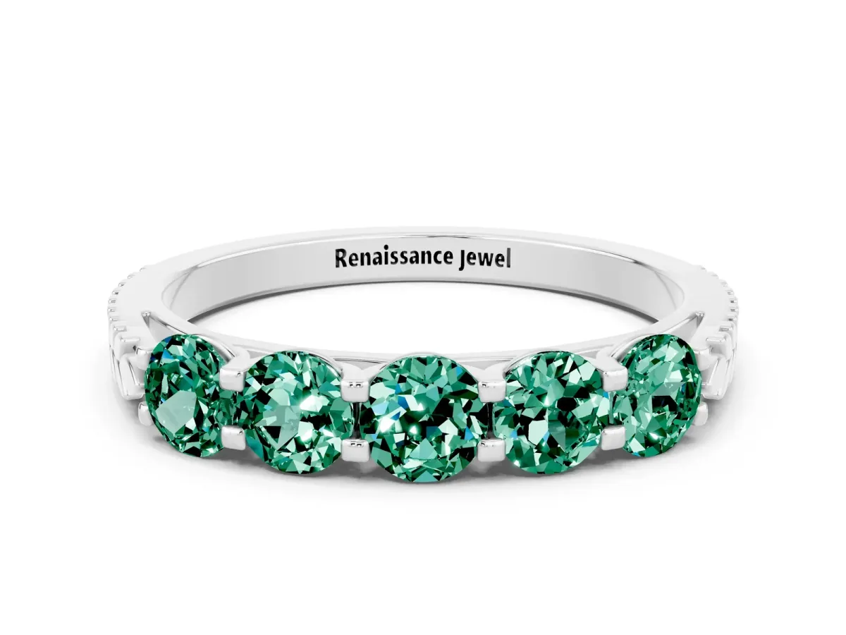 Five-Stone Round Green Sapphire Prong-Set Band Silver
