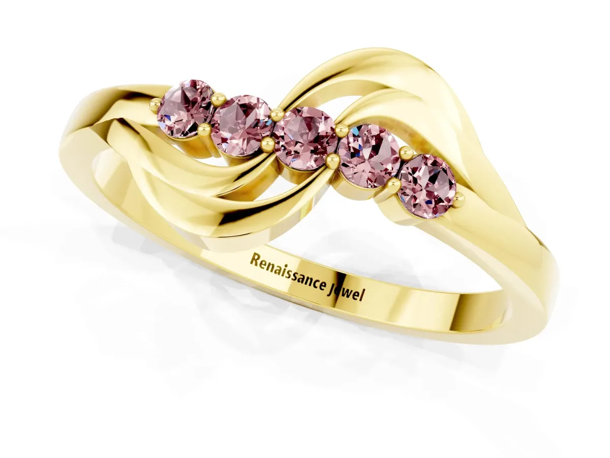 Five-Stone Round Morganite Crossover Band with Prong Setting Yellow gold