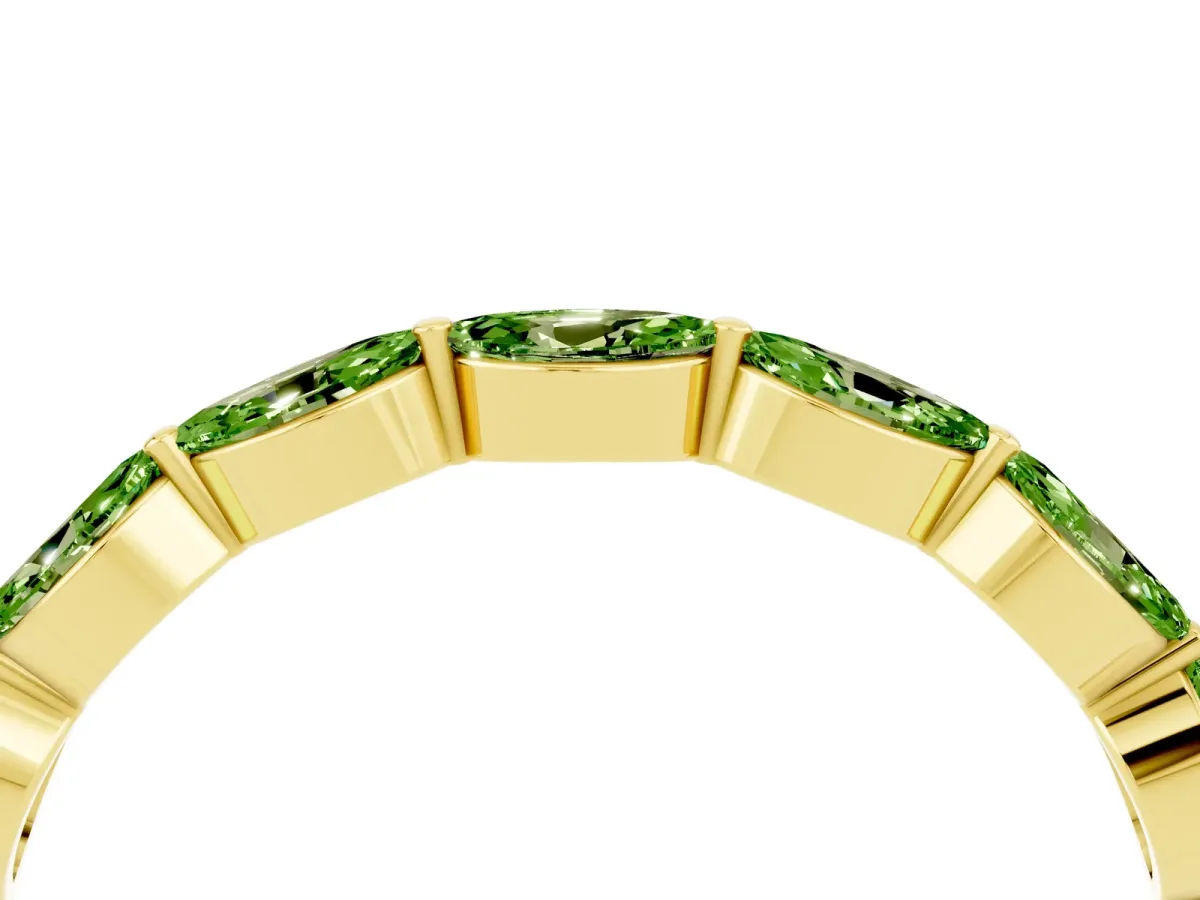 Marquise Peridot Half Eternity Band with Prong Setting Yellow gold