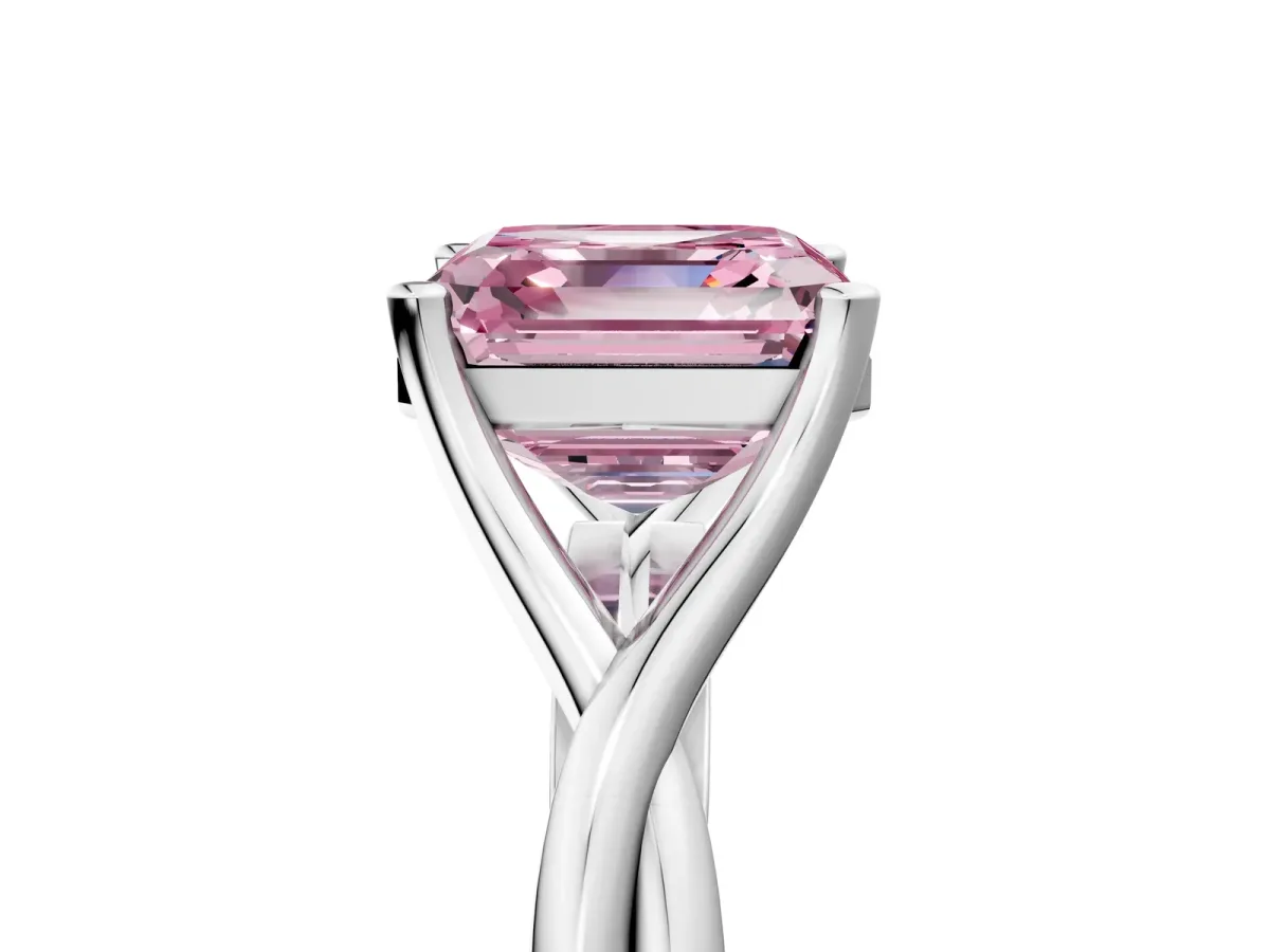 Fancy Pink Asscher Cut Diamond Solitaire Twist Band Prong Setting Ring Platinum