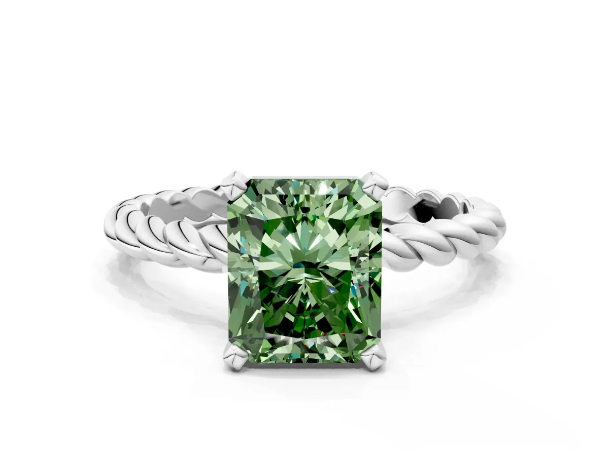 Fancy Green Radiant Cut Cut Solitaire Twisted Band with Four-Prong Setting Platinum